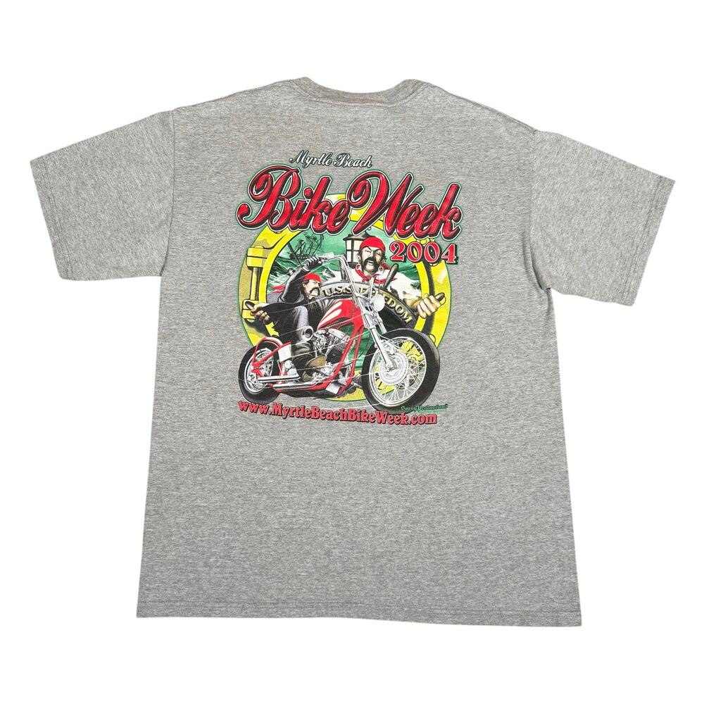 Vintage 2004 Myrtle Beach Bike Week Pirate Motorcycle Shirt Gray Size Large